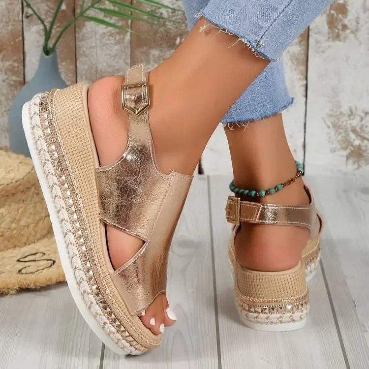 Metallic Platform Wedge Sandals