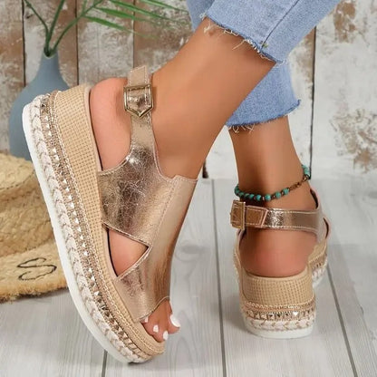 Metallic Platform Wedge Sandals