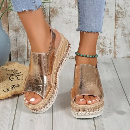 Metallic Platform Wedge Sandals