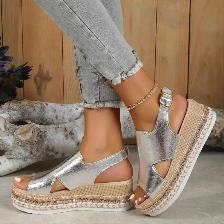 Metallic Platform Wedge Sandals