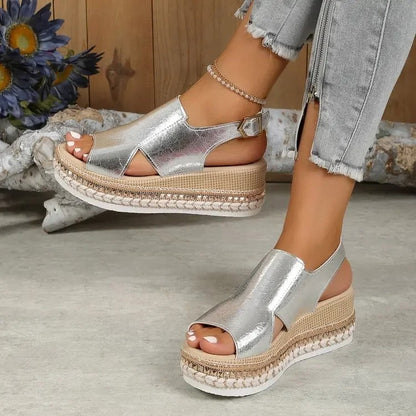Metallic Platform Wedge Sandals