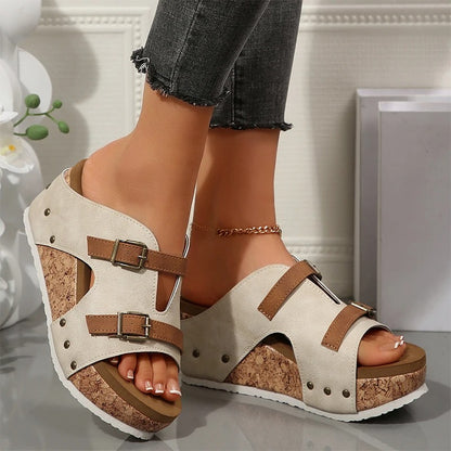 Chic Buckle Wedge Sandals