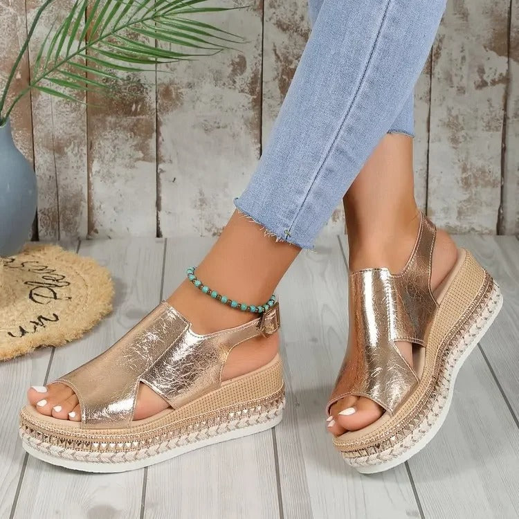 Metallic Platform Wedge Sandals
