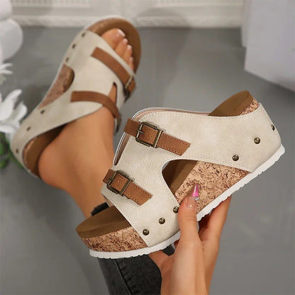 Chic Buckle Wedge Sandals
